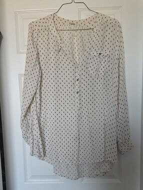 Free People Cream Blouse with Black Micro Print